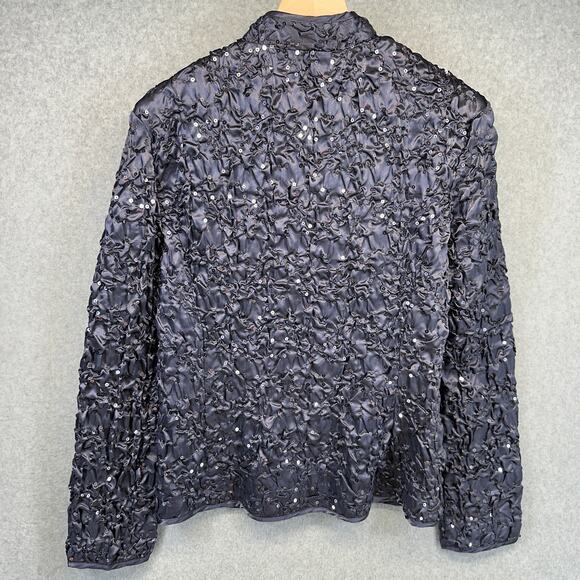 Adressing Jacket Womens Large Gunmetal Gray Sequin Crinkle Embellished Full Zip - Picture 2 of 14